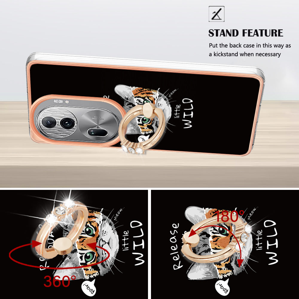 YB IMD Series-20 Style D for Oppo Reno11 Pro 5G (Global) TPU Case Pattern Printing 2.0mm Kickstand Cover - Cat / Tiger