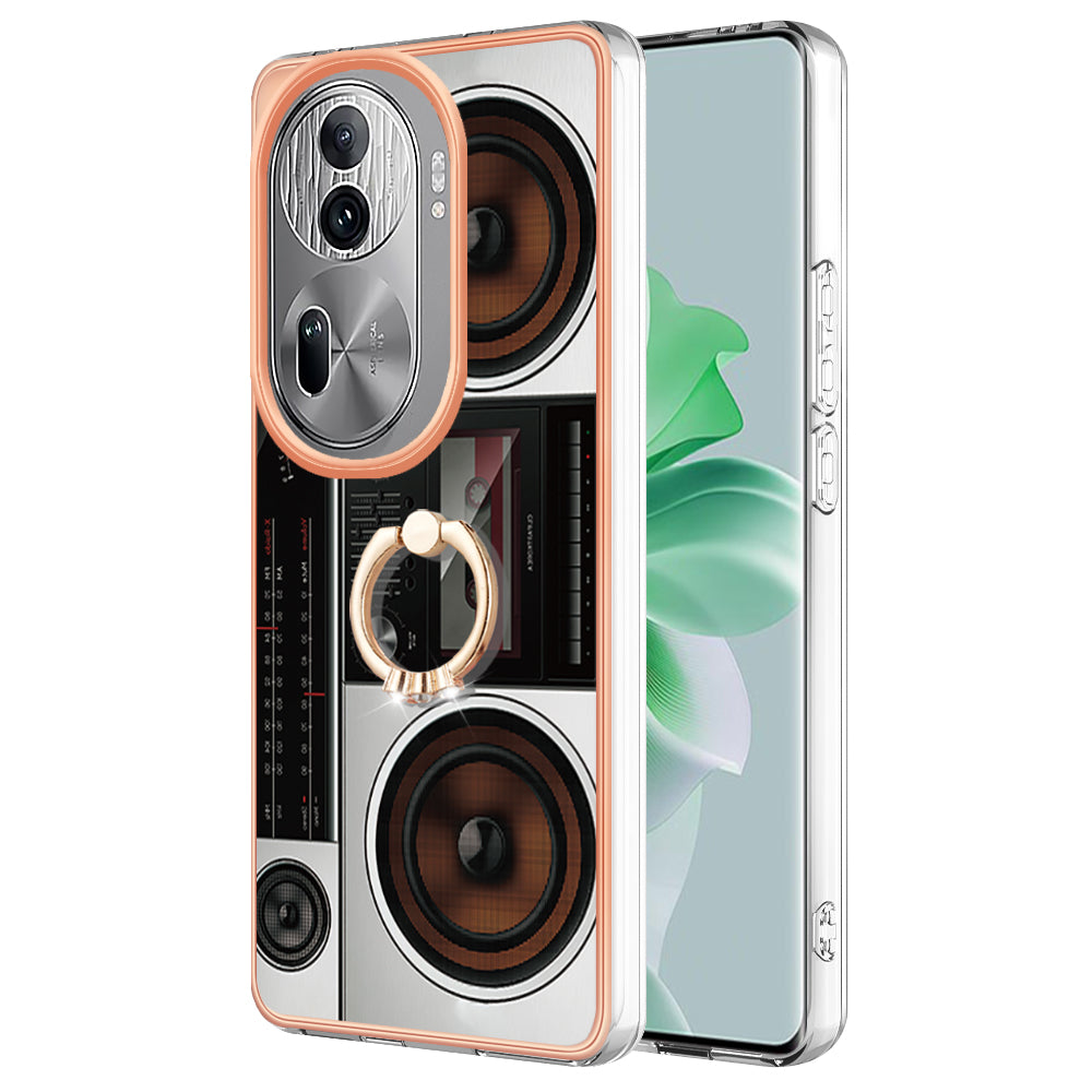 YB IMD Series-20 Style D for Oppo Reno11 Pro 5G (Global) TPU Case Pattern Printing 2.0mm Kickstand Cover - Radio