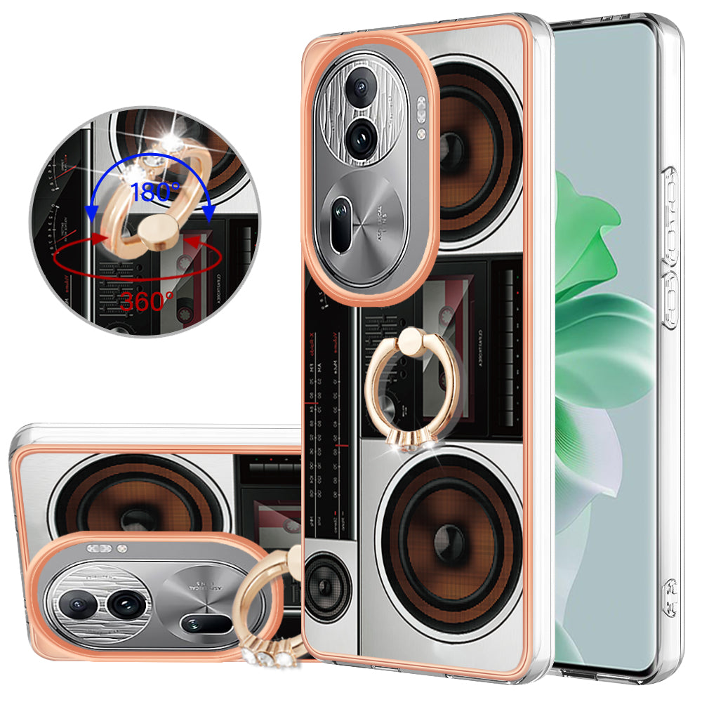 YB IMD Series-20 Style D for Oppo Reno11 Pro 5G (Global) TPU Case Pattern Printing 2.0mm Kickstand Cover - Radio