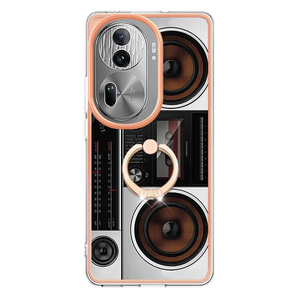 YB IMD Series-20 Style D for Oppo Reno11 Pro 5G (Global) TPU Case Pattern Printing 2.0mm Kickstand Cover - Radio
