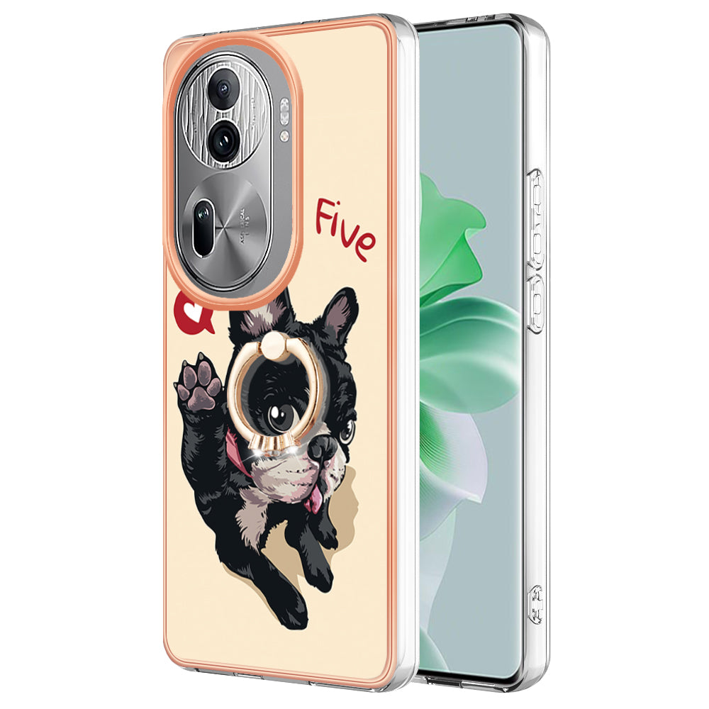 YB IMD Series-20 Style D for Oppo Reno11 Pro 5G (Global) TPU Case Pattern Printing 2.0mm Kickstand Cover - Dog