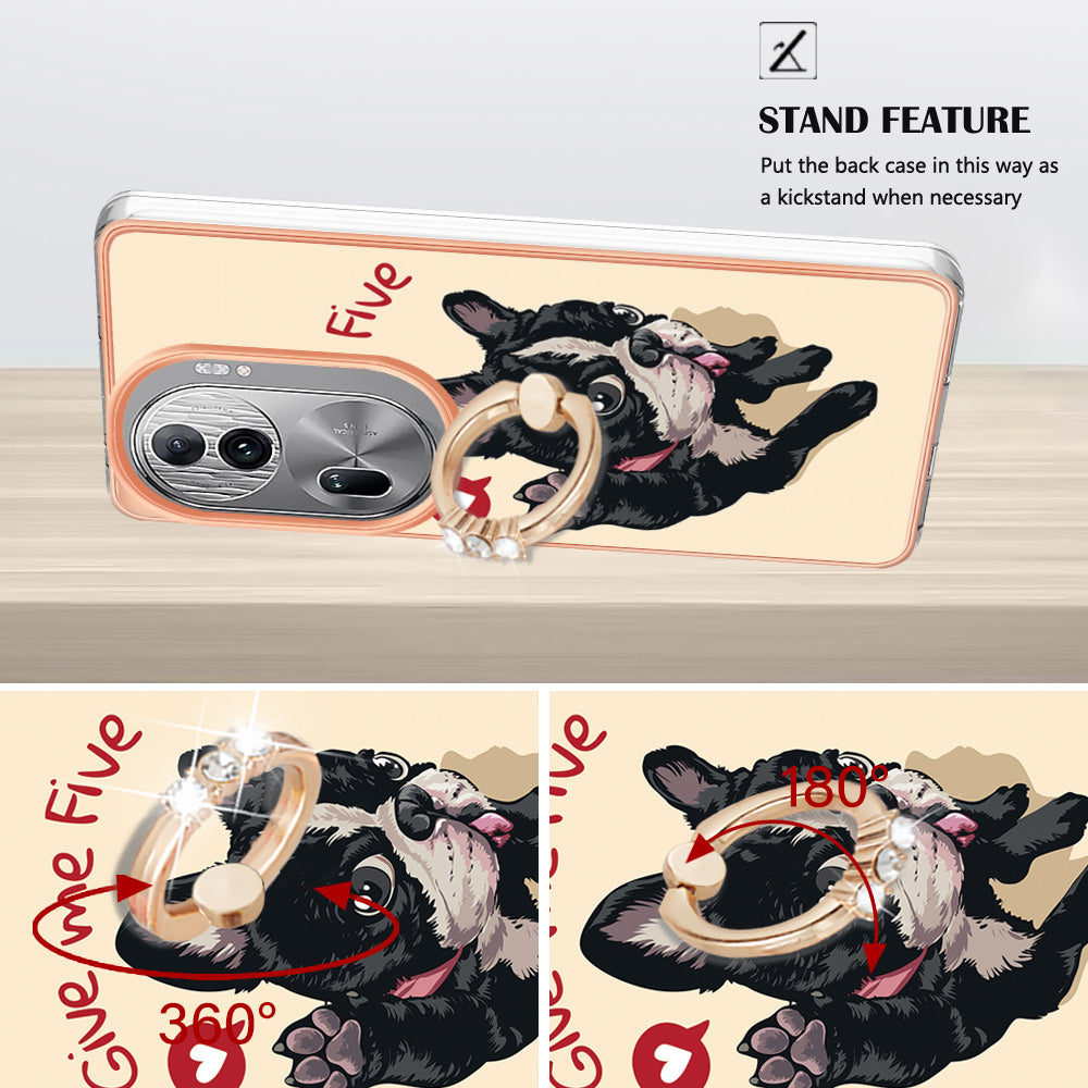 YB IMD Series-20 Style D for Oppo Reno11 Pro 5G (Global) TPU Case Pattern Printing 2.0mm Kickstand Cover - Dog