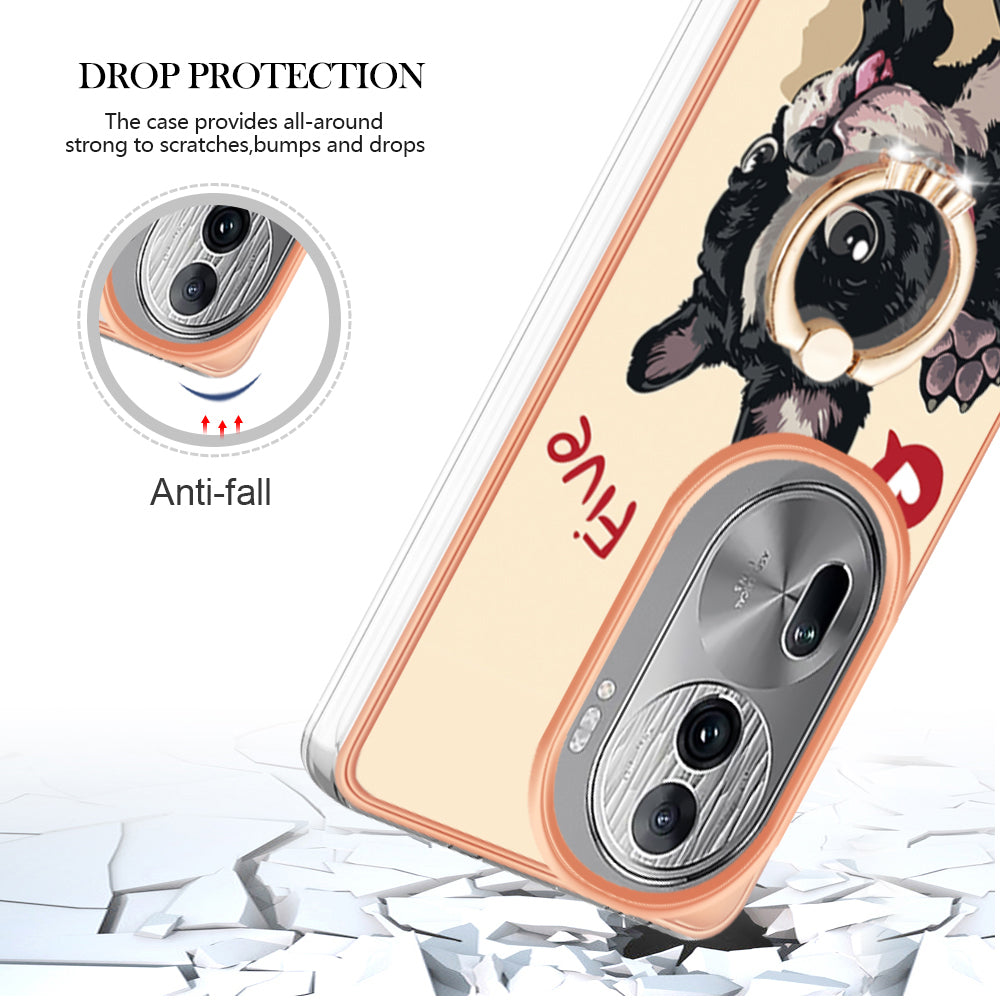 YB IMD Series-20 Style D for Oppo Reno11 Pro 5G (Global) TPU Case Pattern Printing 2.0mm Kickstand Cover - Dog