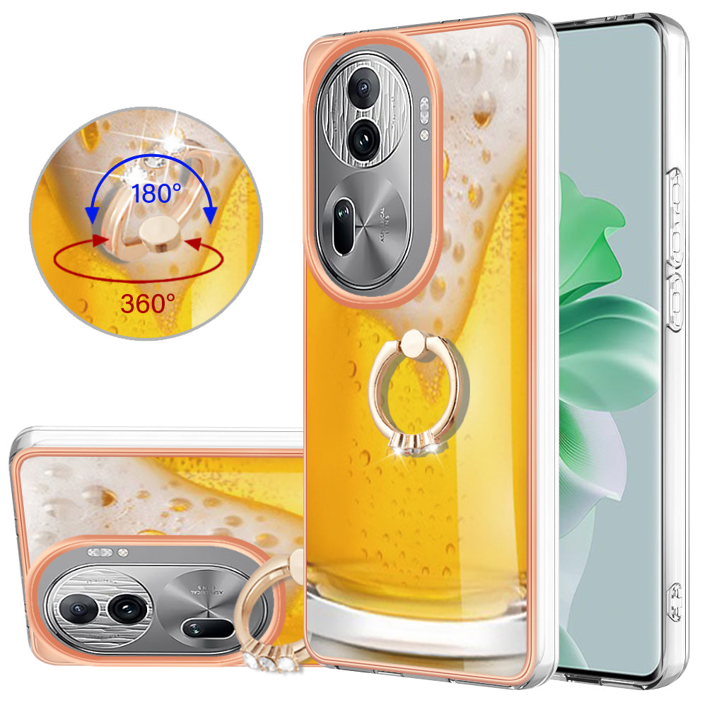 YB IMD Series-20 Style D for Oppo Reno11 Pro 5G (Global) TPU Case Pattern Printing 2.0mm Kickstand Cover - Beer