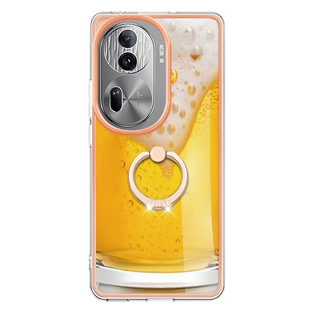 YB IMD Series-20 Style D for Oppo Reno11 Pro 5G (Global) TPU Case Pattern Printing 2.0mm Kickstand Cover - Beer