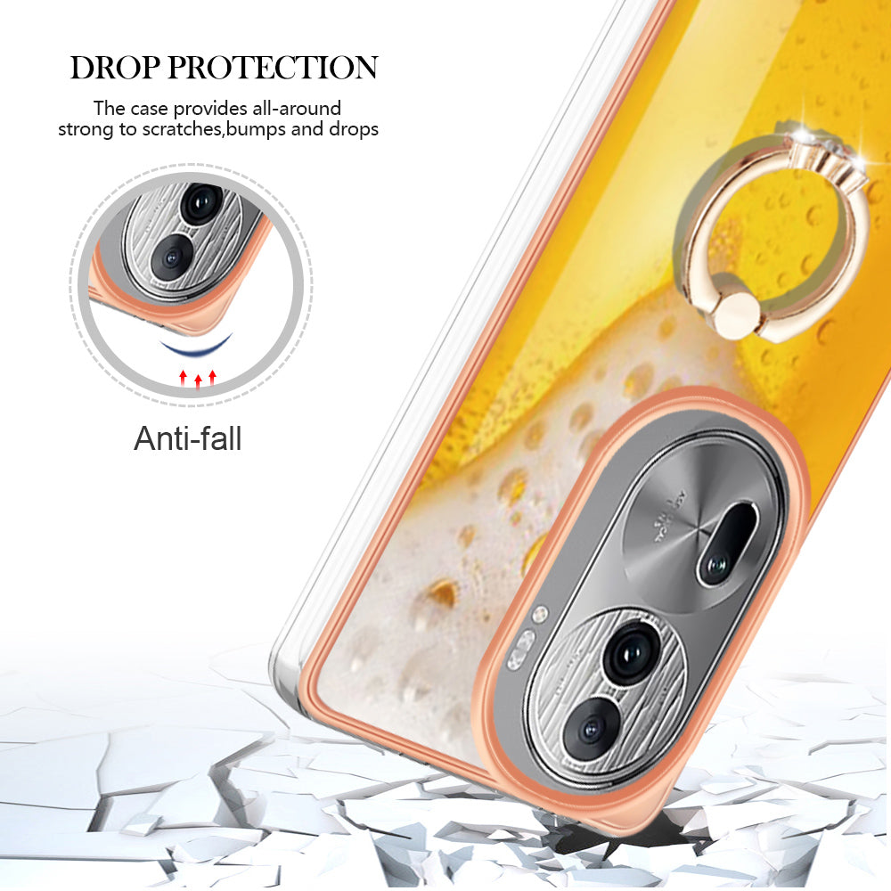 YB IMD Series-20 Style D for Oppo Reno11 Pro 5G (Global) TPU Case Pattern Printing 2.0mm Kickstand Cover - Beer