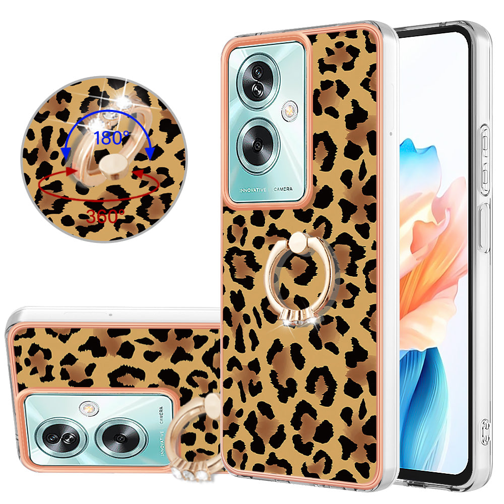 YB IMD Series-20 Style D for Oppo A79 5G / A2 5G Case Kickstand 2.0mm Electroplating TPU Cover - Leopard Print