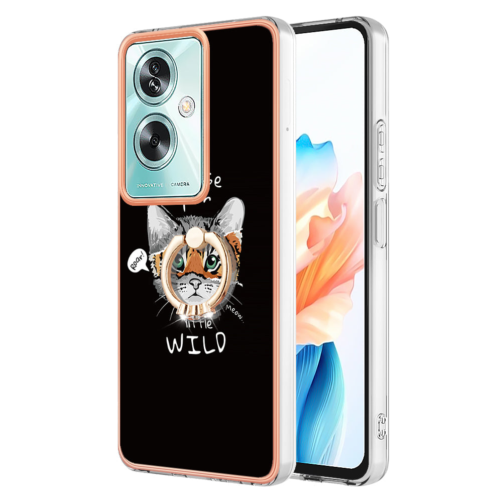 YB IMD Series-20 Style D for Oppo A79 5G / A2 5G Case Kickstand 2.0mm Electroplating TPU Cover - Cat / Tiger