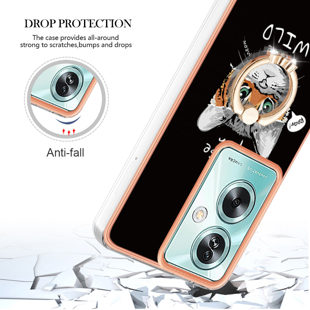 YB IMD Series-20 Style D for Oppo A79 5G / A2 5G Case Kickstand 2.0mm Electroplating TPU Cover - Cat / Tiger