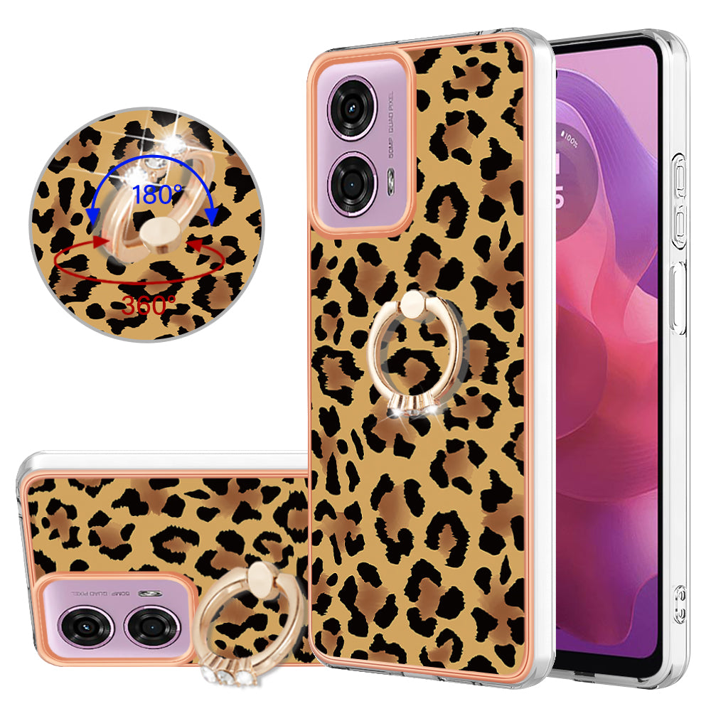 YB IMD Series-20 Style D for Motorola Moto G04 4G / G24 4G Case Kickstand 2.0mm TPU Cover - Leopard Print