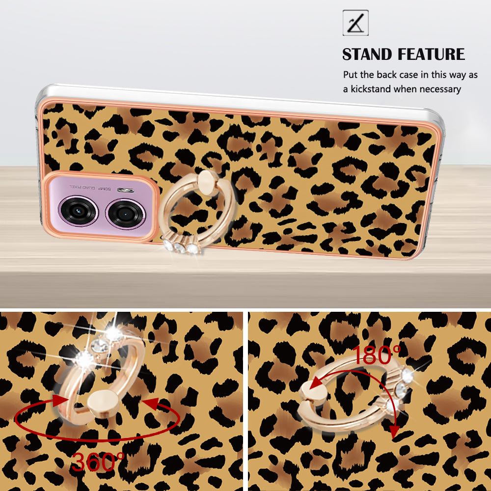 YB IMD Series-20 Style D for Motorola Moto G04 4G / G24 4G Case Kickstand 2.0mm TPU Cover - Leopard Print