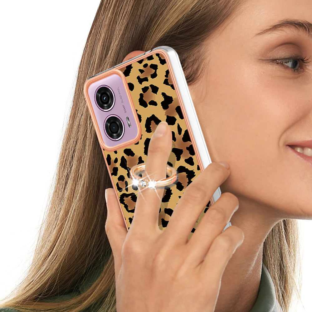 YB IMD Series-20 Style D for Motorola Moto G04 4G / G24 4G Case Kickstand 2.0mm TPU Cover - Leopard Print