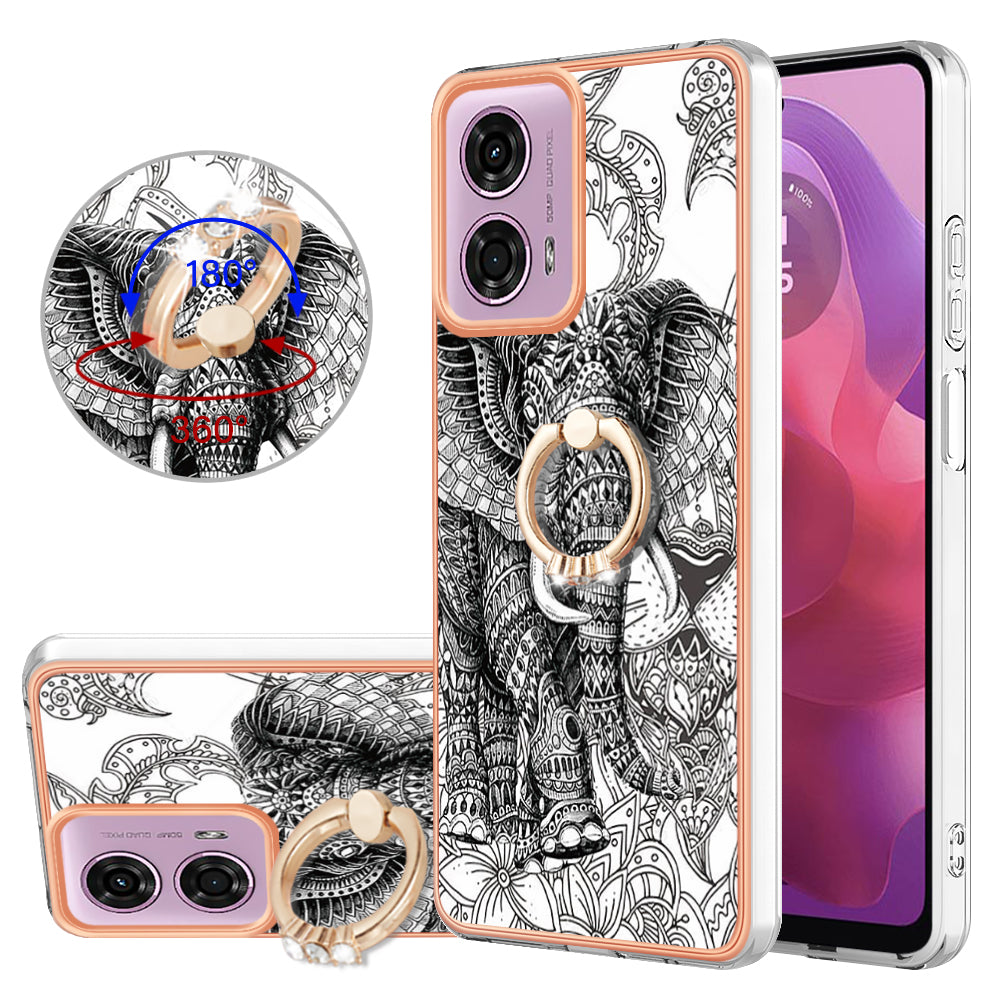 YB IMD Series-20 Style D for Motorola Moto G04 4G / G24 4G Case Kickstand 2.0mm TPU Cover - Totem Elephant