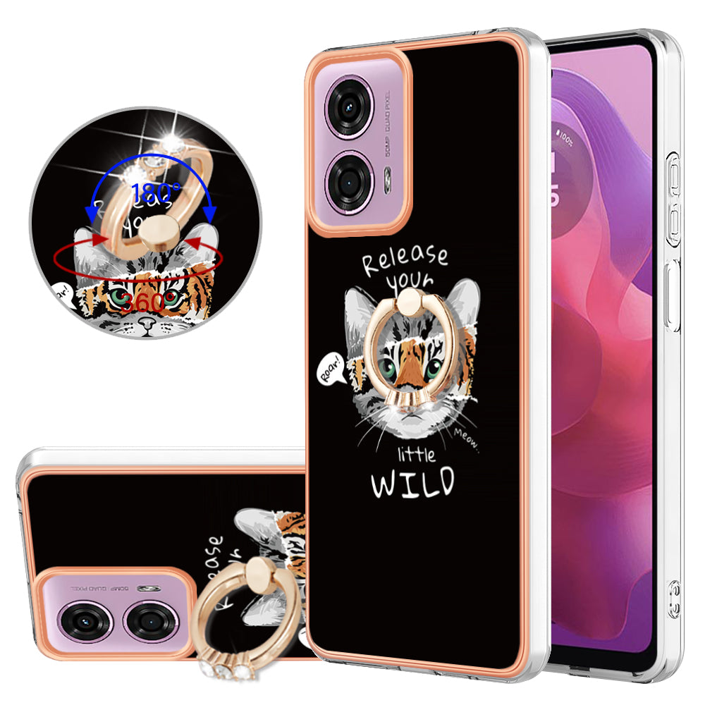 YB IMD Series-20 Style D for Motorola Moto G04 4G / G24 4G Case Kickstand 2.0mm TPU Cover - Cat / Tiger