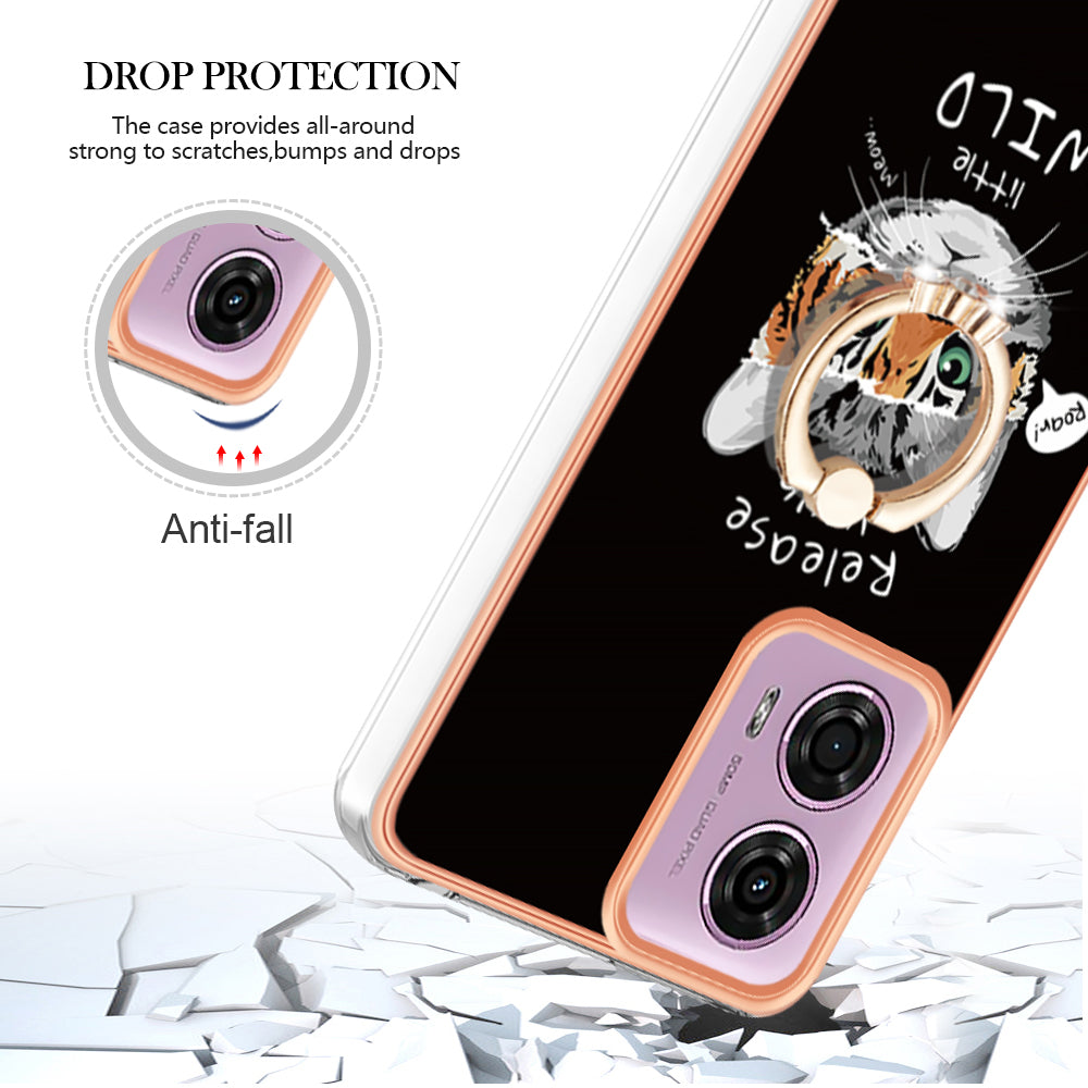 YB IMD Series-20 Style D for Motorola Moto G04 4G / G24 4G Case Kickstand 2.0mm TPU Cover - Cat / Tiger