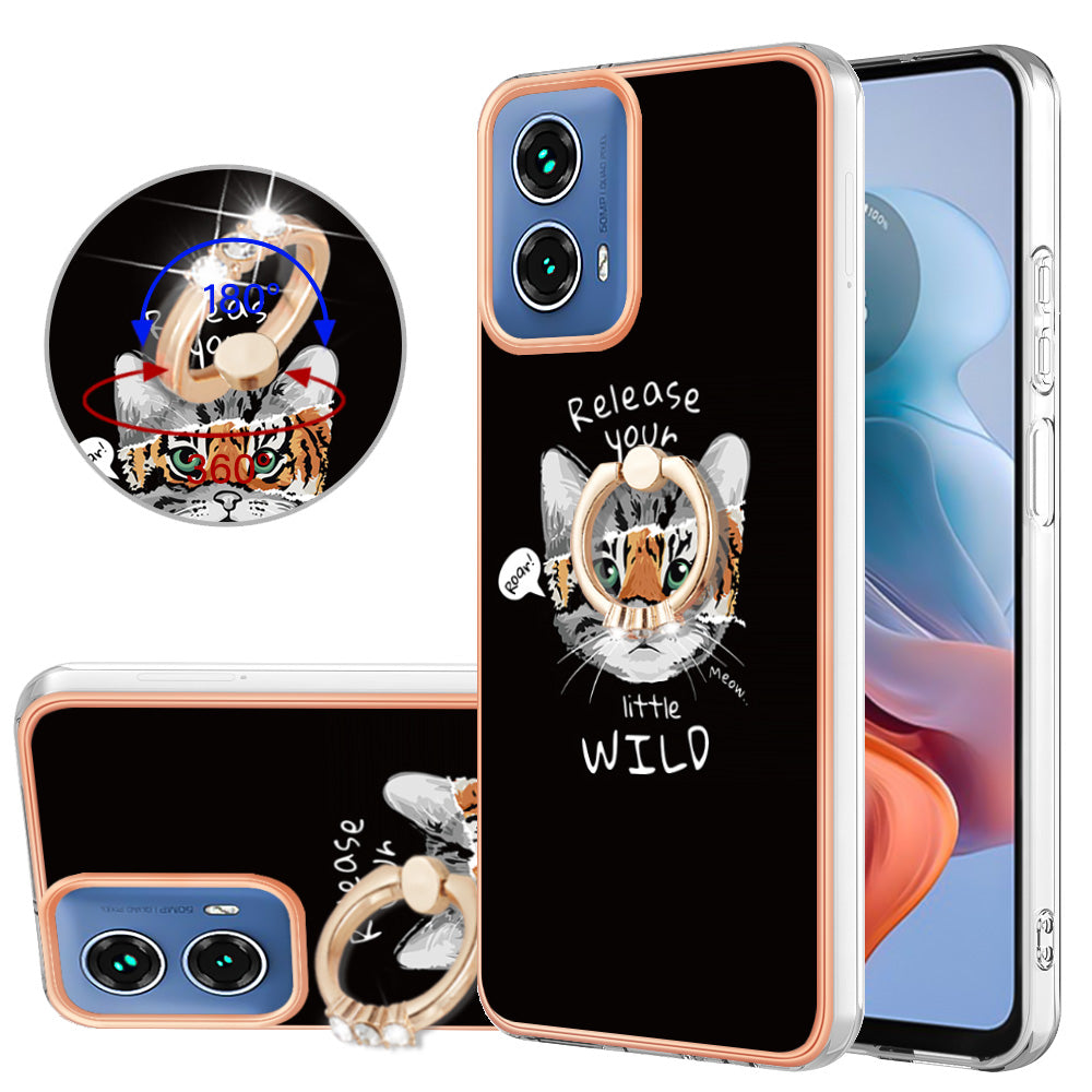 YB IMD Series-20 Style D for Motorola Moto G34 5G Kickstand TPU Case Wholesale Phone Cases - Cat / Tiger