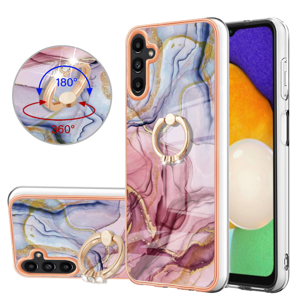 YB IMD Series-17 Style-E For Samsung Galaxy A55 5G Case 2.0mm TPU Marble Phone Cover with Ring Holder - Rose Gold