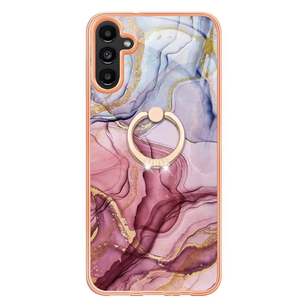 YB IMD Series-17 Style-E For Samsung Galaxy A55 5G Case 2.0mm TPU Marble Phone Cover with Ring Holder - Rose Gold