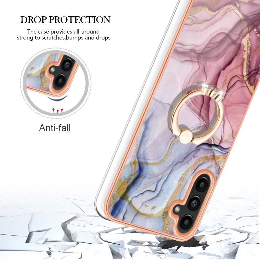 YB IMD Series-17 Style-E For Samsung Galaxy A55 5G Case 2.0mm TPU Marble Phone Cover with Ring Holder - Rose Gold