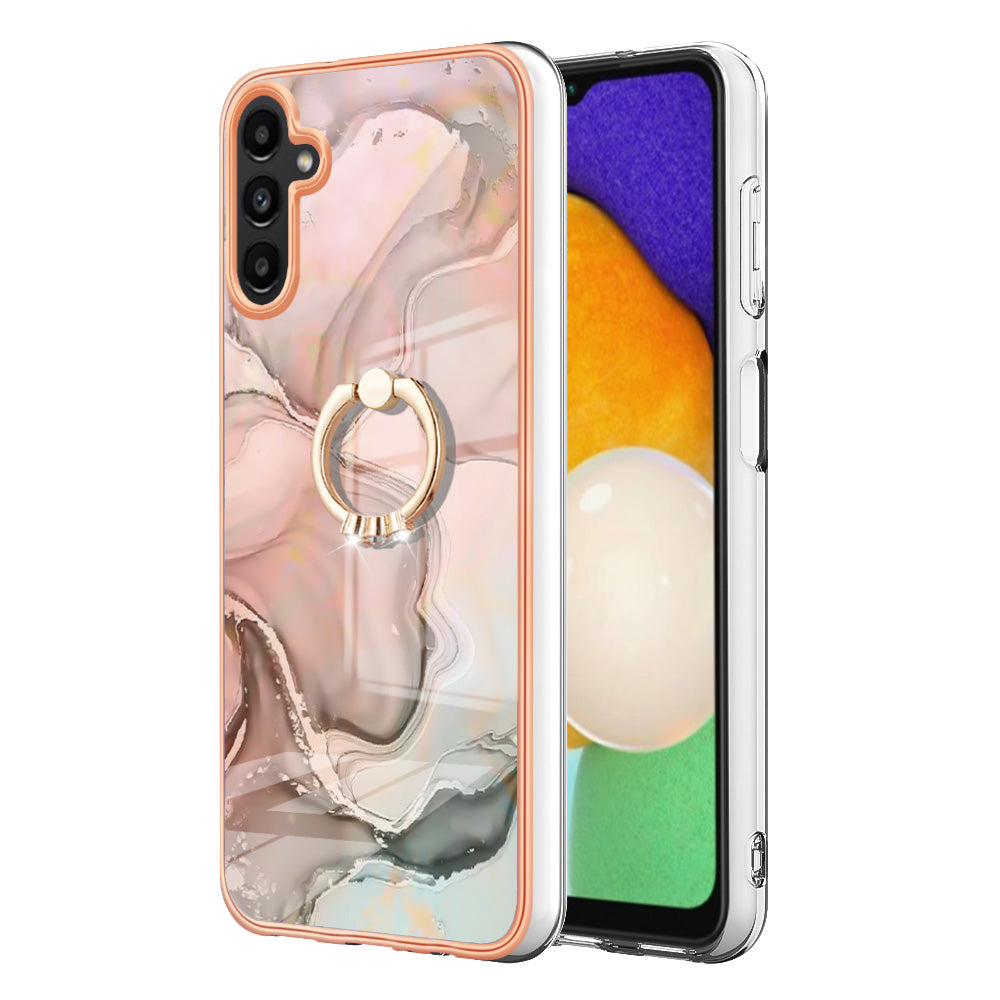 YB IMD Series-17 Style-E For Samsung Galaxy A55 5G Case 2.0mm TPU Marble Phone Cover with Ring Holder - Pink