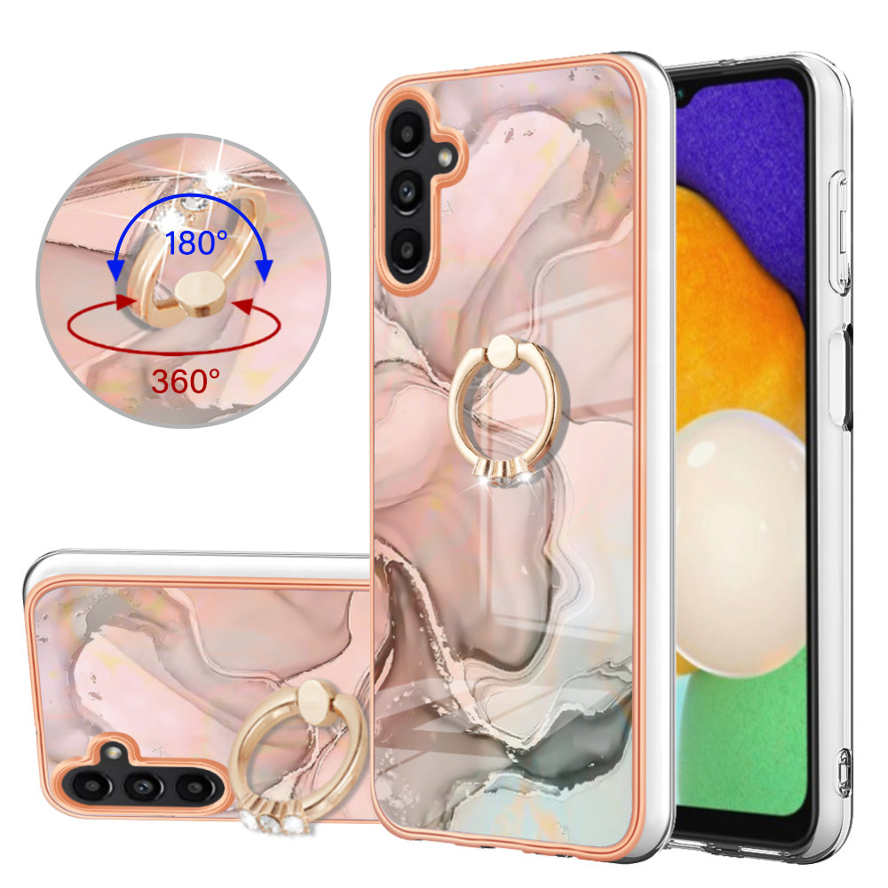 YB IMD Series-17 Style-E For Samsung Galaxy A55 5G Case 2.0mm TPU Marble Phone Cover with Ring Holder - Pink