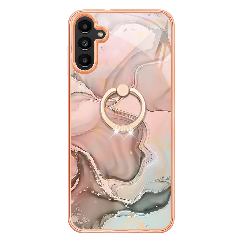 YB IMD Series-17 Style-E For Samsung Galaxy A55 5G Case 2.0mm TPU Marble Phone Cover with Ring Holder - Pink