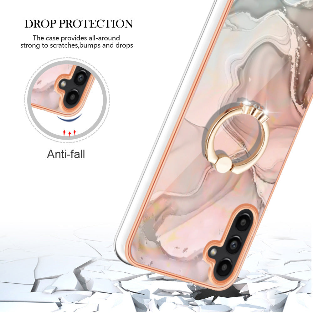 YB IMD Series-17 Style-E For Samsung Galaxy A55 5G Case 2.0mm TPU Marble Phone Cover with Ring Holder - Pink