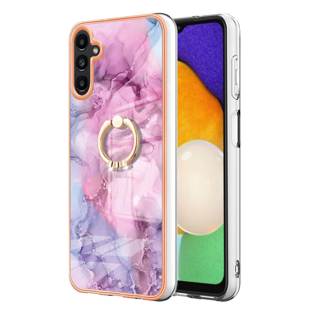 YB IMD Series-17 Style-E For Samsung Galaxy A55 5G Case 2.0mm TPU Marble Phone Cover with Ring Holder - Rose