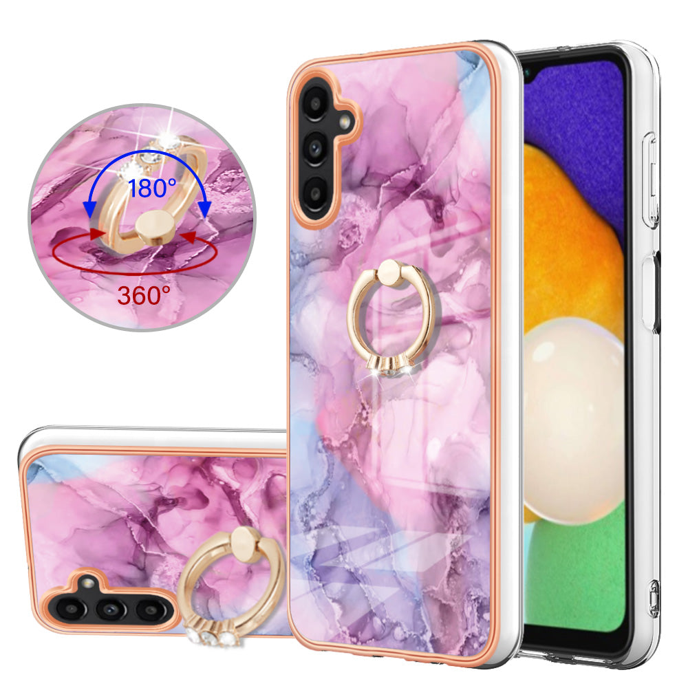 YB IMD Series-17 Style-E For Samsung Galaxy A55 5G Case 2.0mm TPU Marble Phone Cover with Ring Holder - Rose