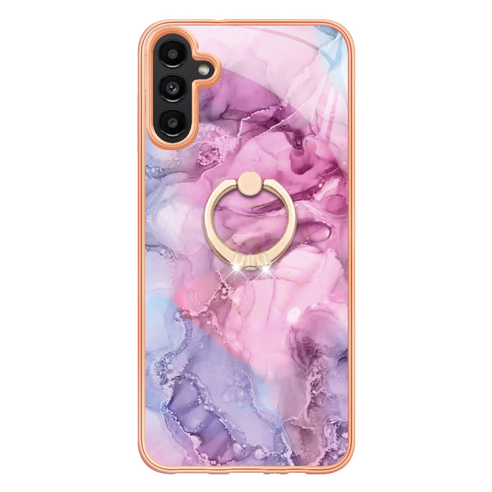 YB IMD Series-17 Style-E For Samsung Galaxy A55 5G Case 2.0mm TPU Marble Phone Cover with Ring Holder - Rose