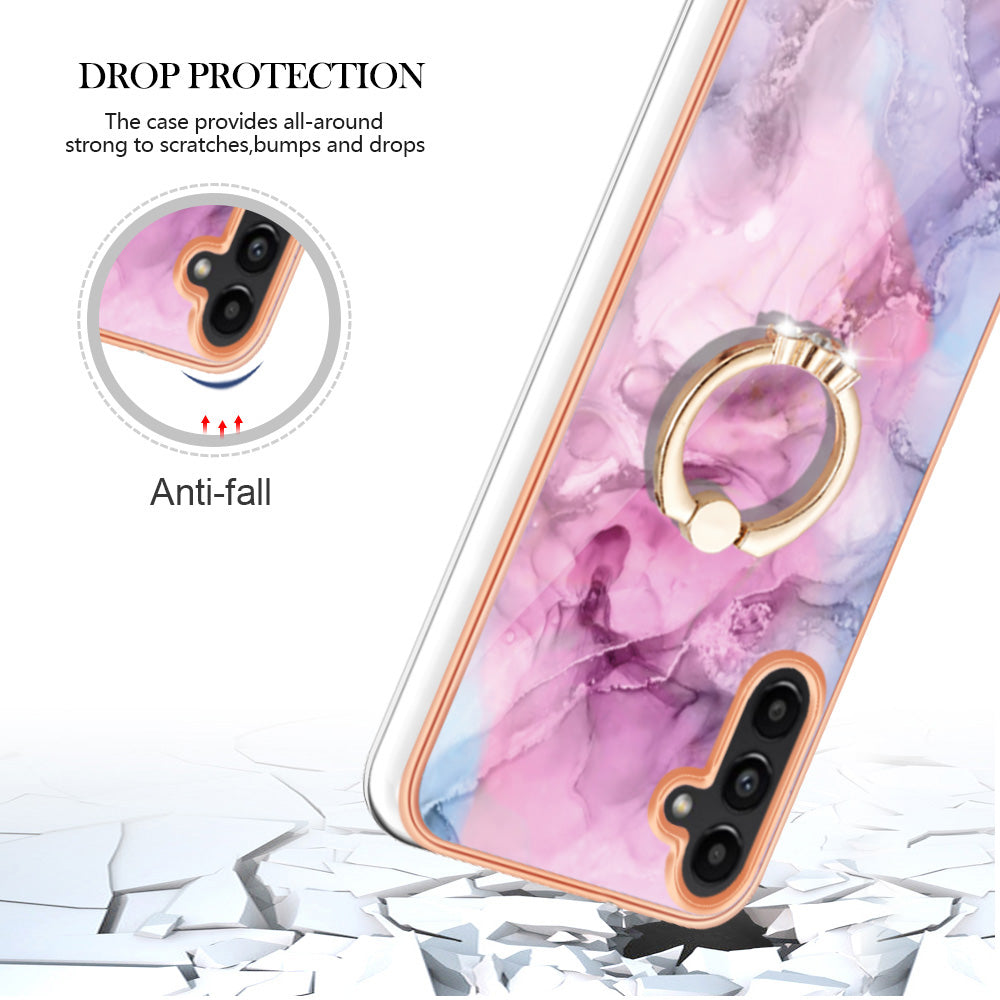 YB IMD Series-17 Style-E For Samsung Galaxy A55 5G Case 2.0mm TPU Marble Phone Cover with Ring Holder - Rose