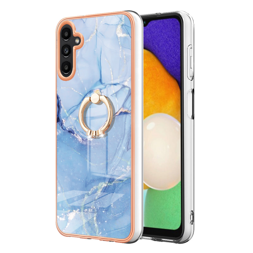 YB IMD Series-17 Style-E For Samsung Galaxy A55 5G Case 2.0mm TPU Marble Phone Cover with Ring Holder - Blue