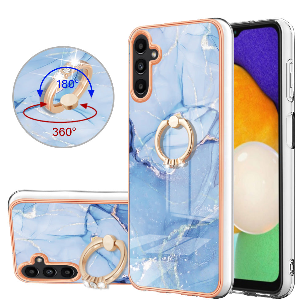 YB IMD Series-17 Style-E For Samsung Galaxy A55 5G Case 2.0mm TPU Marble Phone Cover with Ring Holder - Blue