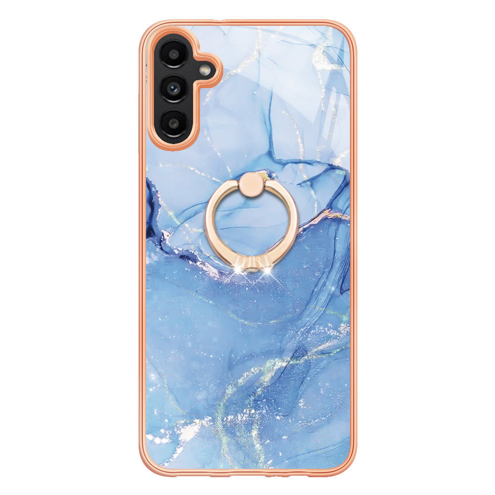 YB IMD Series-17 Style-E For Samsung Galaxy A55 5G Case 2.0mm TPU Marble Phone Cover with Ring Holder - Blue