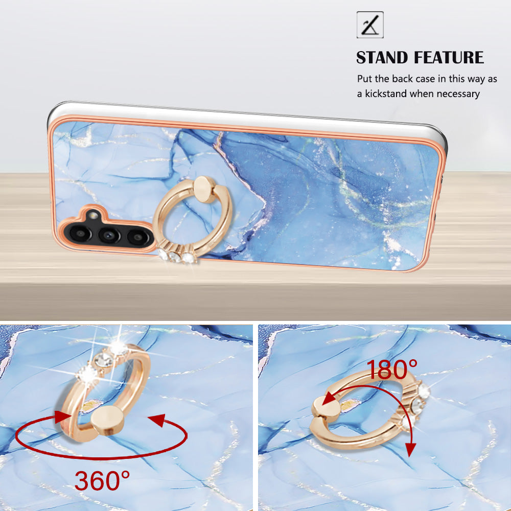 YB IMD Series-17 Style-E For Samsung Galaxy A55 5G Case 2.0mm TPU Marble Phone Cover with Ring Holder - Blue