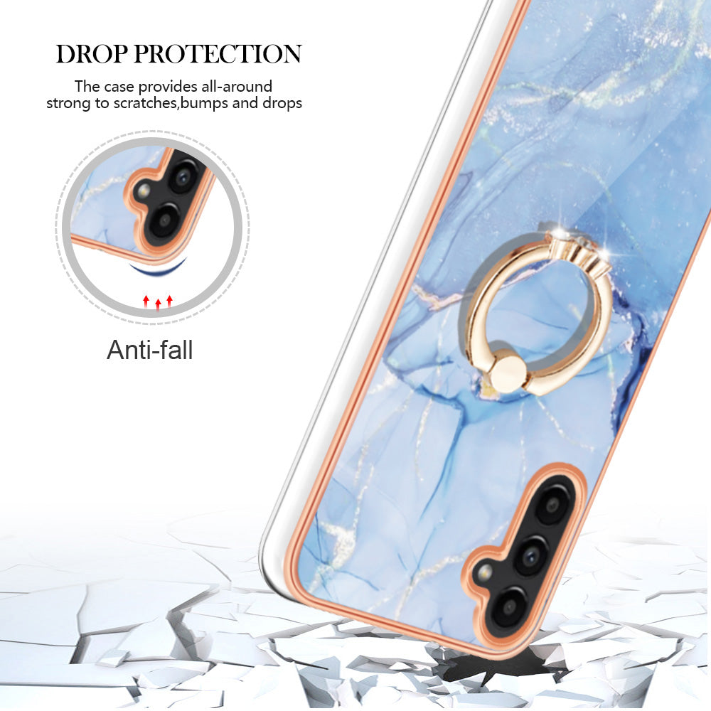 YB IMD Series-17 Style-E For Samsung Galaxy A55 5G Case 2.0mm TPU Marble Phone Cover with Ring Holder - Blue