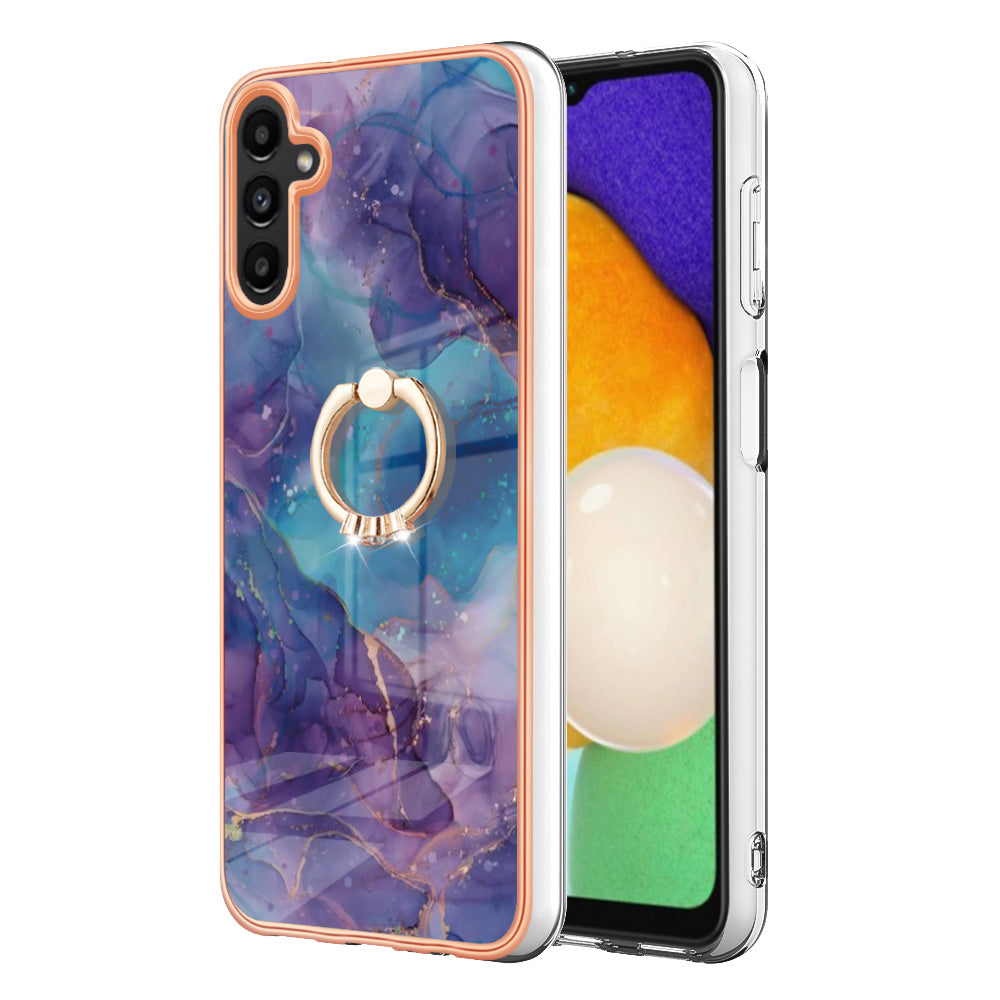 YB IMD Series-17 Style-E For Samsung Galaxy A55 5G Case 2.0mm TPU Marble Phone Cover with Ring Holder - Purple