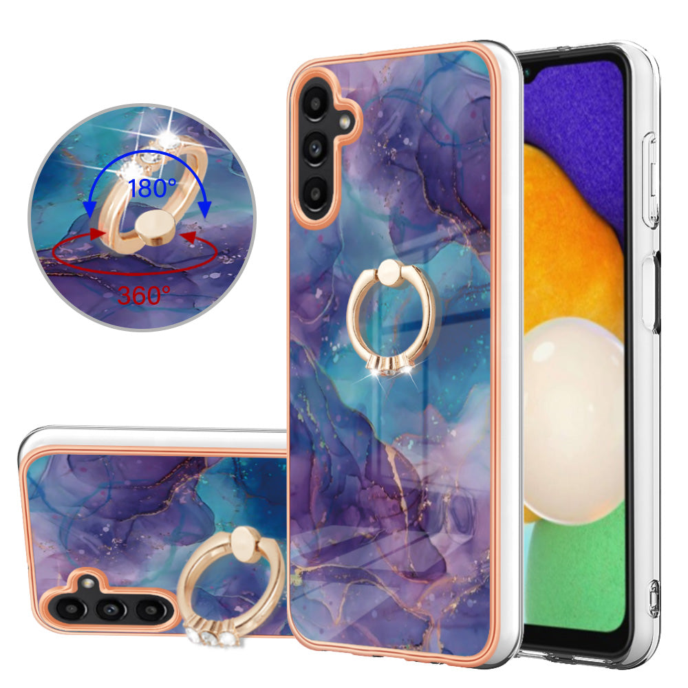 YB IMD Series-17 Style-E For Samsung Galaxy A55 5G Case 2.0mm TPU Marble Phone Cover with Ring Holder - Purple