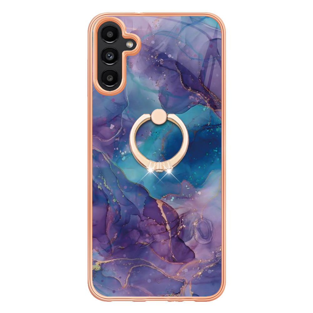 YB IMD Series-17 Style-E For Samsung Galaxy A55 5G Case 2.0mm TPU Marble Phone Cover with Ring Holder - Purple