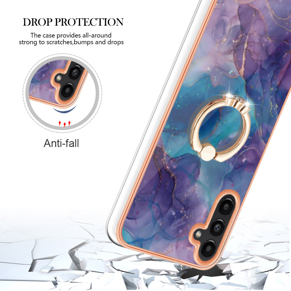 YB IMD Series-17 Style-E For Samsung Galaxy A55 5G Case 2.0mm TPU Marble Phone Cover with Ring Holder - Purple