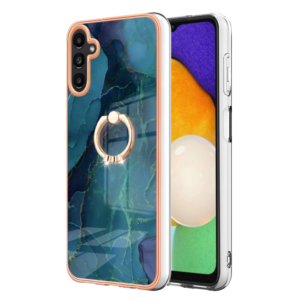 YB IMD Series-17 Style-E For Samsung Galaxy A55 5G Case 2.0mm TPU Marble Phone Cover with Ring Holder - Green