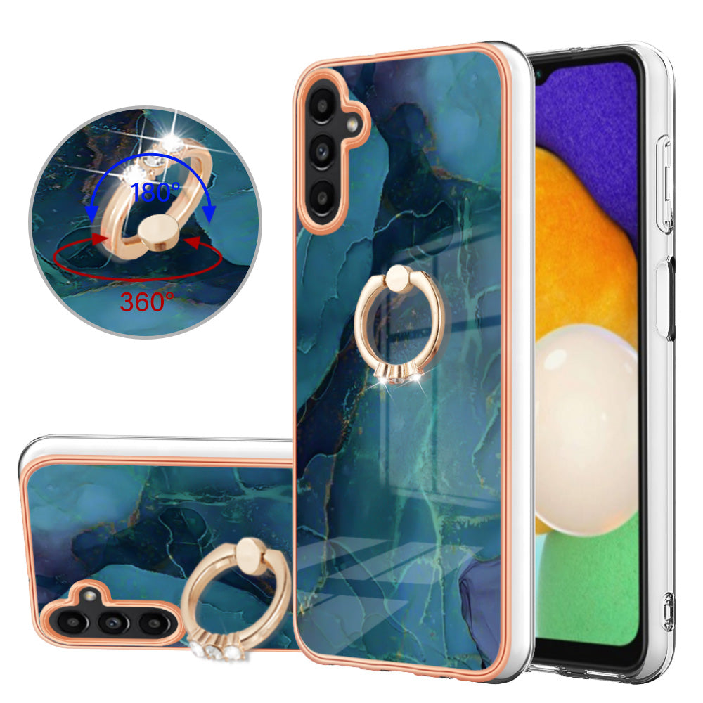 YB IMD Series-17 Style-E For Samsung Galaxy A55 5G Case 2.0mm TPU Marble Phone Cover with Ring Holder - Green