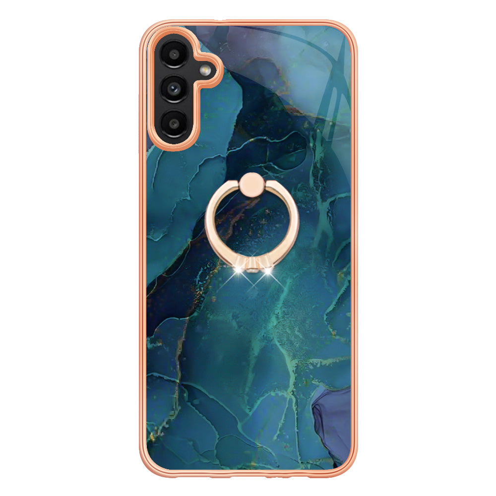 YB IMD Series-17 Style-E For Samsung Galaxy A55 5G Case 2.0mm TPU Marble Phone Cover with Ring Holder - Green