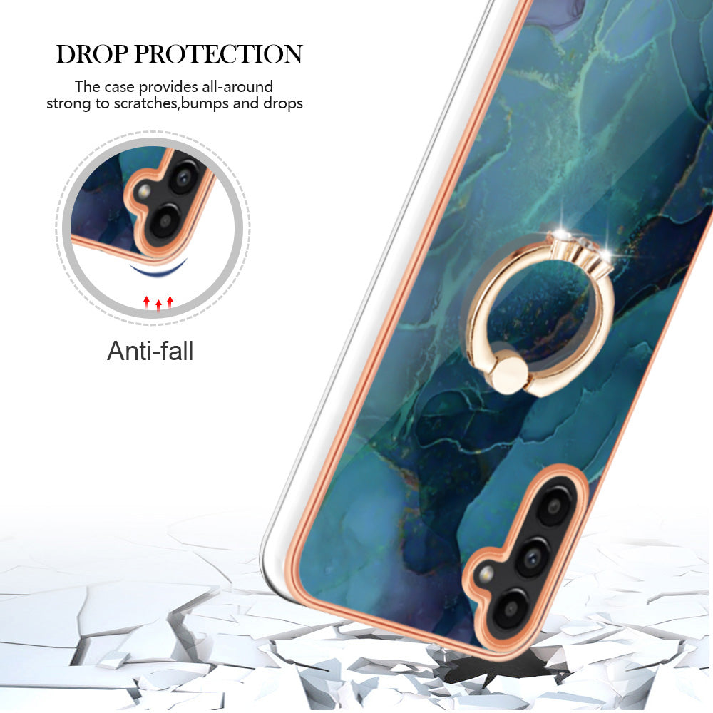 YB IMD Series-17 Style-E For Samsung Galaxy A55 5G Case 2.0mm TPU Marble Phone Cover with Ring Holder - Green