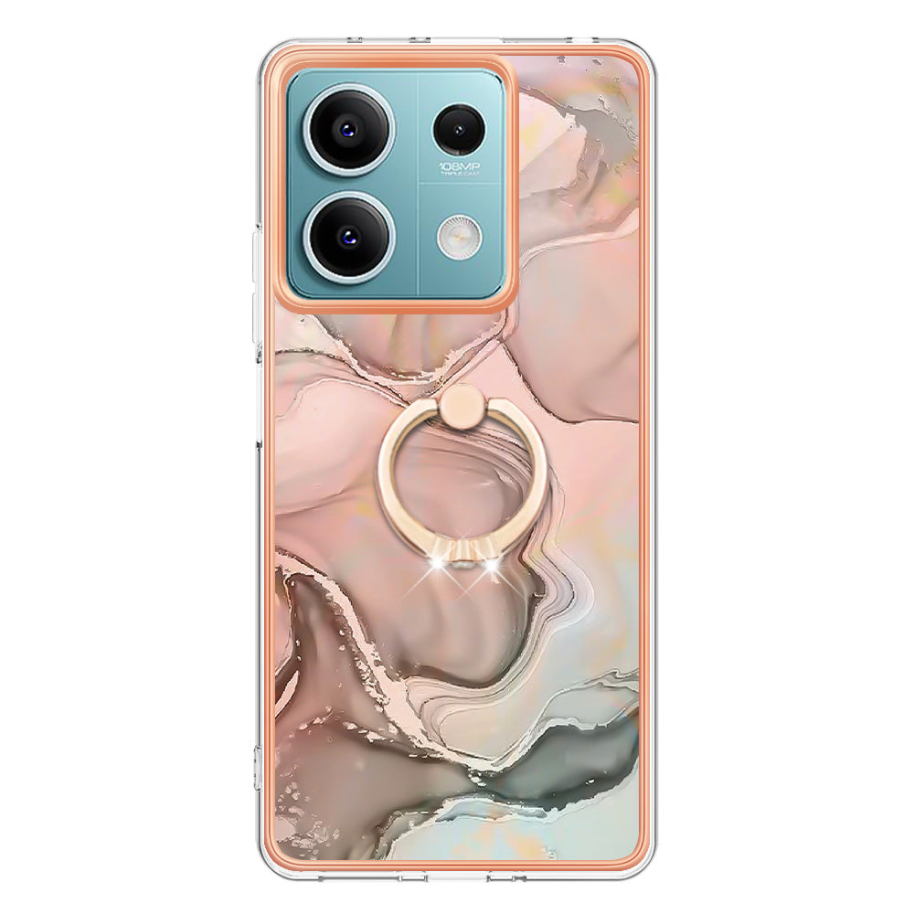 YB IMD Series-17 Style-E For Xiaomi Redmi Note 13 5G Case Electroplating Kickstand Soft TPU Cover - Pink