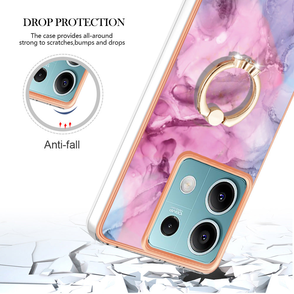 YB IMD Series-17 Style-E For Xiaomi Redmi Note 13 5G Case Electroplating Kickstand Soft TPU Cover - Rose