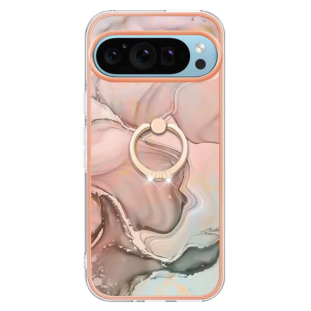 YB IMD Series-17 Style-E For Google Pixel 9 Pro Cover Electroplating Kickstand TPU Back Phone Case - Pink