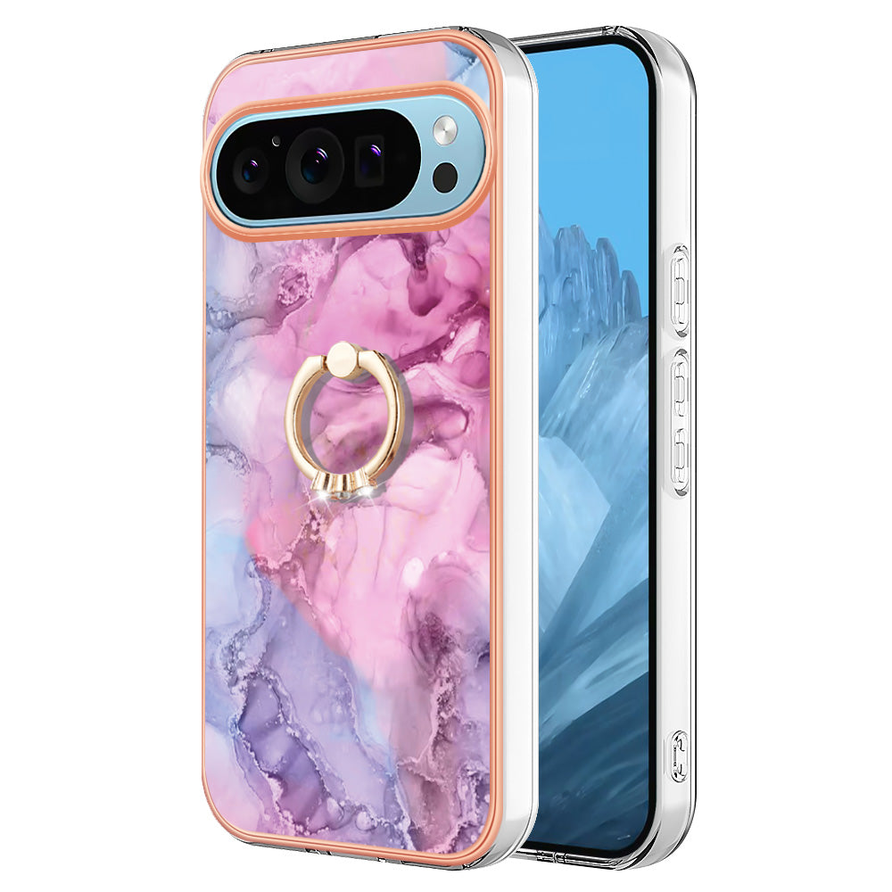 YB IMD Series-17 Style-E For Google Pixel 9 Pro Cover Electroplating Kickstand TPU Back Phone Case - Rose