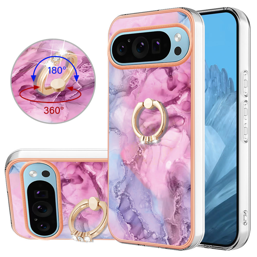 YB IMD Series-17 Style-E For Google Pixel 9 Pro Cover Electroplating Kickstand TPU Back Phone Case - Rose