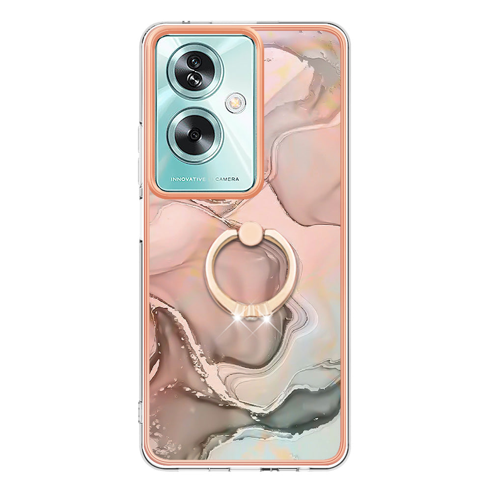 YB IMD Series-17 Style-E For Oppo A79 5G /  A2 5 Back Case Electroplated Ring Kickstand Phone Shell - Pink